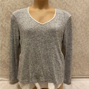 White House Black Market Gray V-Neck Layered Sweater